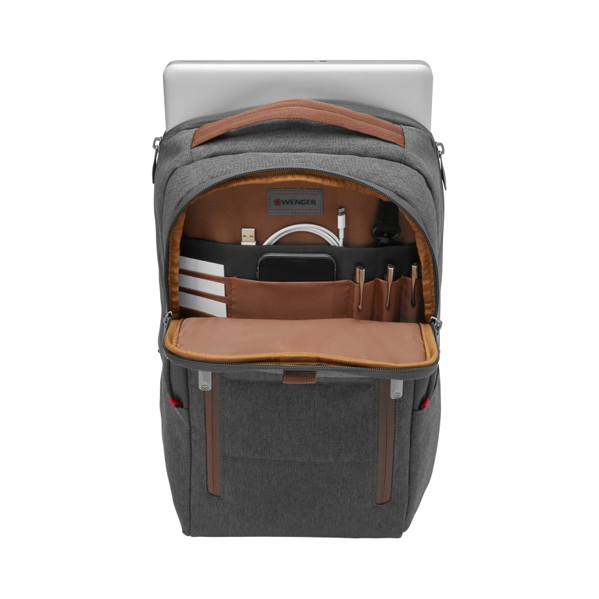Wenger - Mochila para portátil 15 l 16 con bolsillo para tableta 12 + crossbody bag ciudad Upgrade 2en1 gris