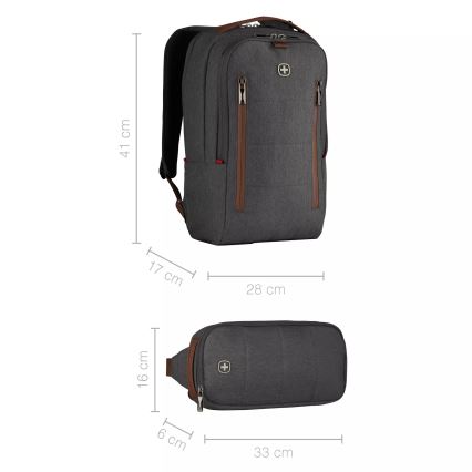 Wenger - Mochila para portátil 15 l 16 con bolsillo para tableta 12 + crossbody bag ciudad Upgrade 2en1 gris