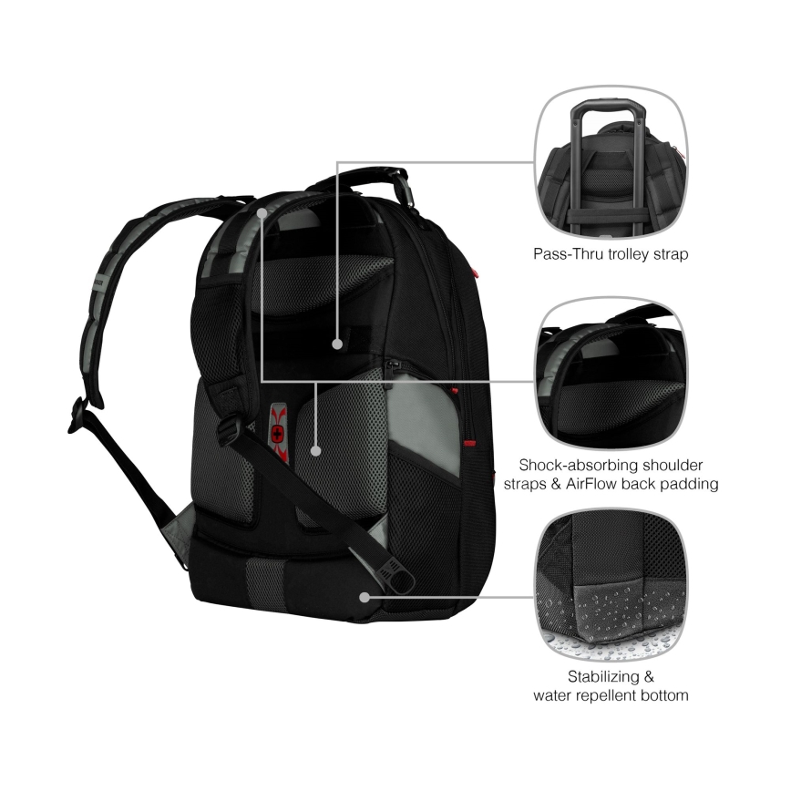 Wenger - Mochila para portátil 25 l 17 con bolsillo para tableta 12 Pegasus negro/gris
