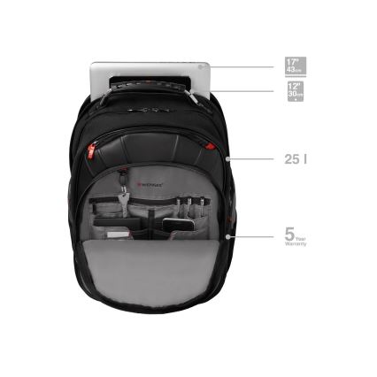 Wenger - Mochila para portátil 25 l 17 con bolsillo para tableta 12 Pegasus negro/gris