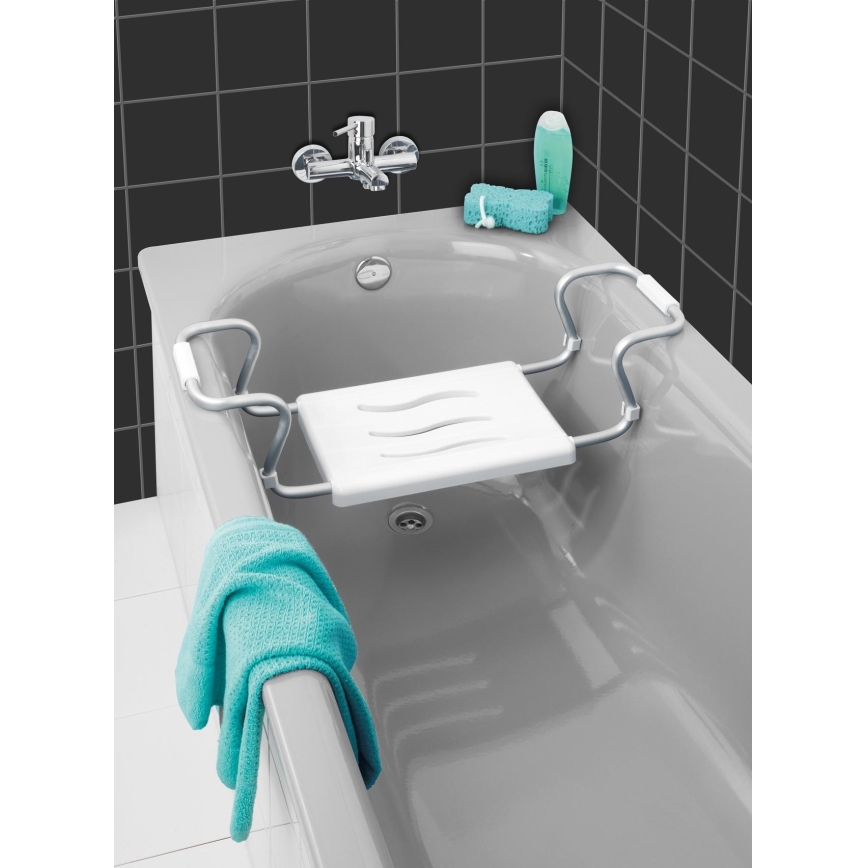 WENKO 17930100-Asiento para bañera SECURA 26x18 cm blanco/plateado