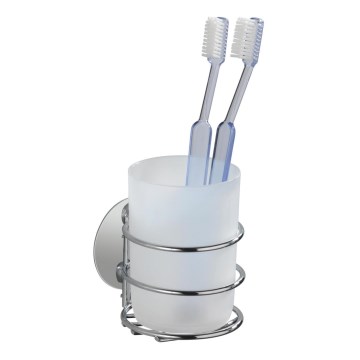 WENKO 18779100-Vaso para cepillos TURBO-LOC redondo de acero 7,5x9 cm cromo brillante/blanco