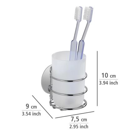 WENKO 18779100-Vaso para cepillos TURBO-LOC redondo de acero 7,5x9 cm cromo brillante/blanco