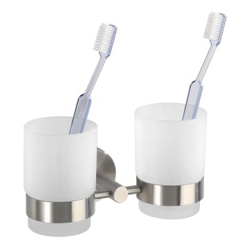 WENKO 19638100 - Soporte para cepillos de dientes BOSIO MATT 17,5x9,5 cm acero inoxidable/plateado