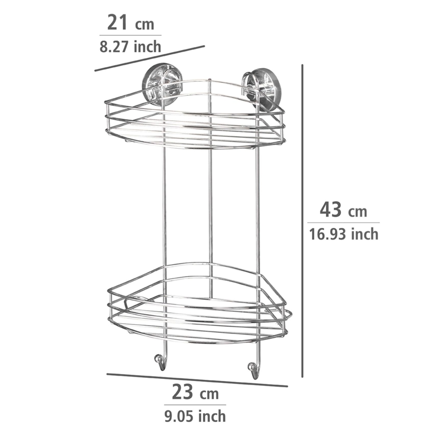 WENKO 20885100 - Estantería de esquina VACUUM-LOC redonda de acero, 24,5x41 cm, cromo brillante