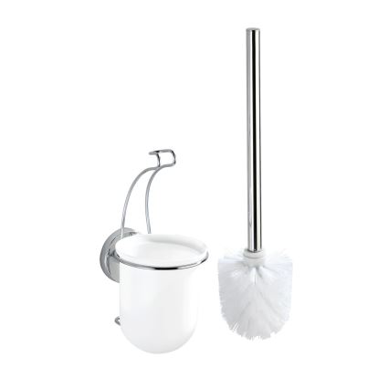 WENKO 20898100 - Cepillo para inodoro VACUUM-LOC MILAZZO 10x34 cm acero inoxidable/cromo brillante/blanco
