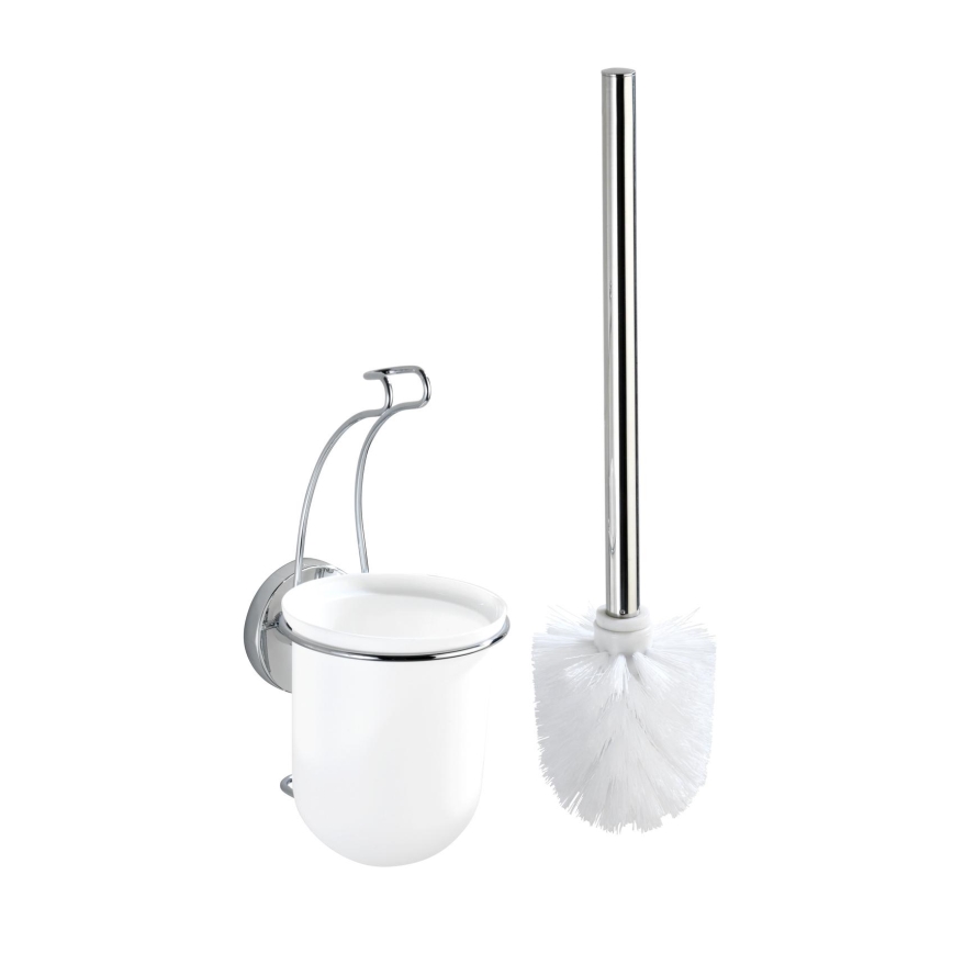 WENKO 20898100 - Cepillo para inodoro VACUUM-LOC MILAZZO 10x34 cm acero inoxidable/cromo brillante/blanco