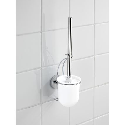 WENKO 20898100 - Cepillo para inodoro VACUUM-LOC MILAZZO 10x34 cm acero inoxidable/cromo brillante/blanco