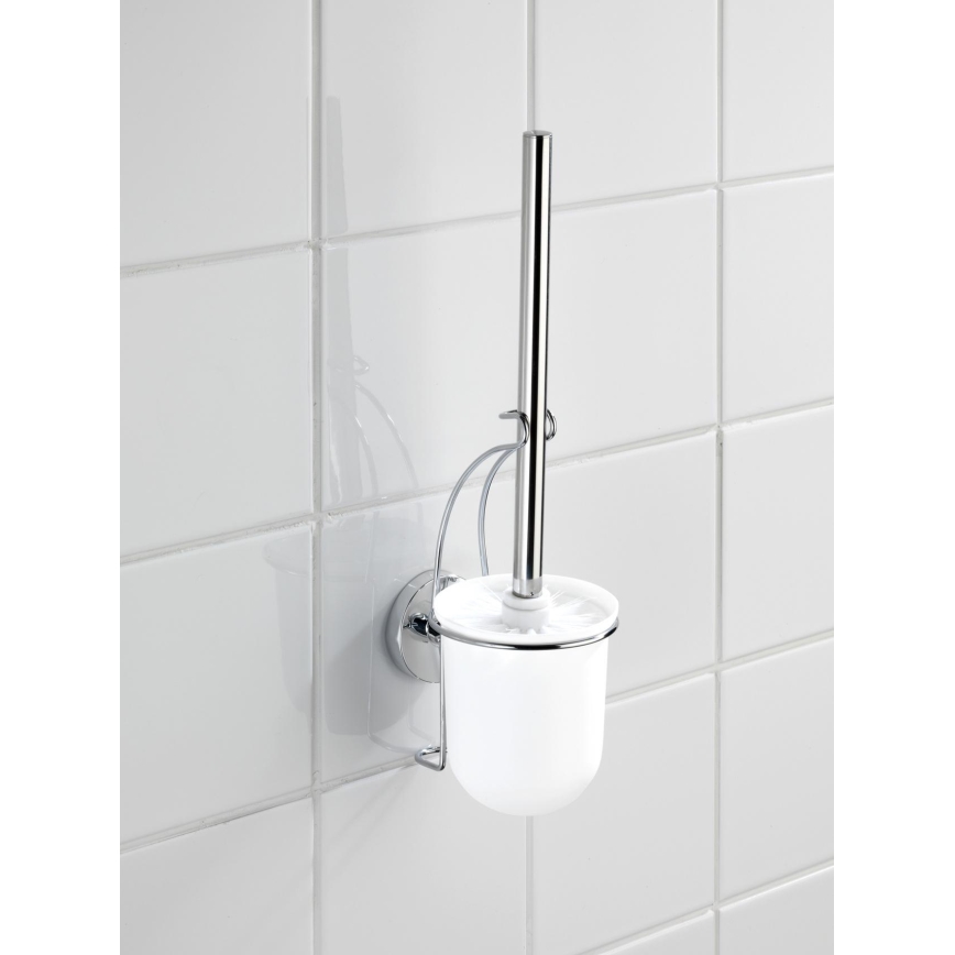 WENKO 20898100 - Cepillo para inodoro VACUUM-LOC MILAZZO 10x34 cm acero inoxidable/cromo brillante/blanco