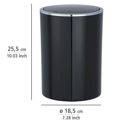 WENKO 22558100 - Papelera INCA 18,5x25,5 cm negra/cromo brillante