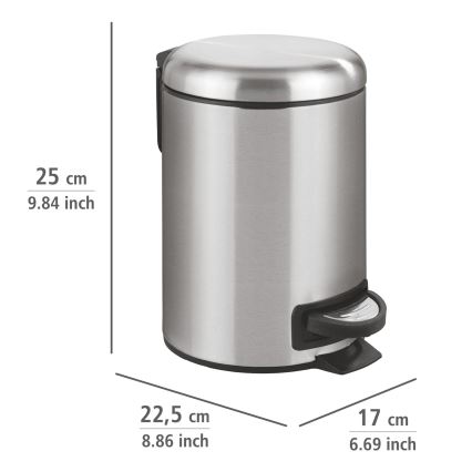 WENKO 22702100 - Cubo de basura LEMAN 17x25 cm acero inoxidable/satinado/negro
