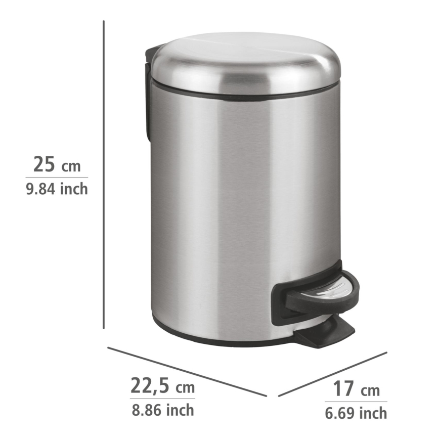 WENKO 22702100 - Cubo de basura LEMAN 17x25 cm acero inoxidable/satinado/negro