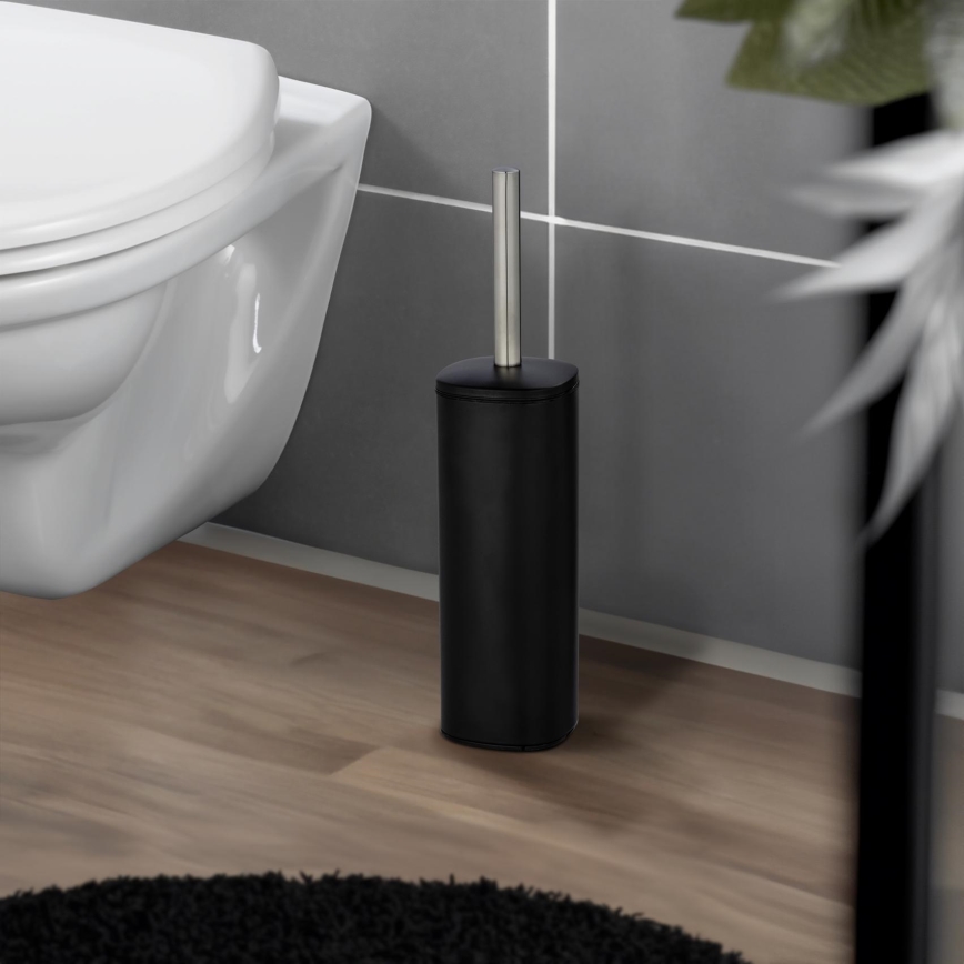 WENKO 24778100 - Escobilla para WC ALASSIO 9,3x39,2 cm acero inoxidable/negra
