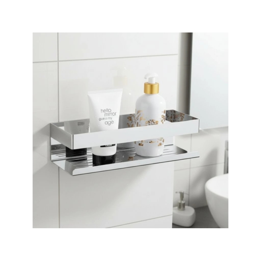 WENKO 25413100-Repisa TURBO-LOC GENOVA SHINE 30 x 10,5 cm plateada