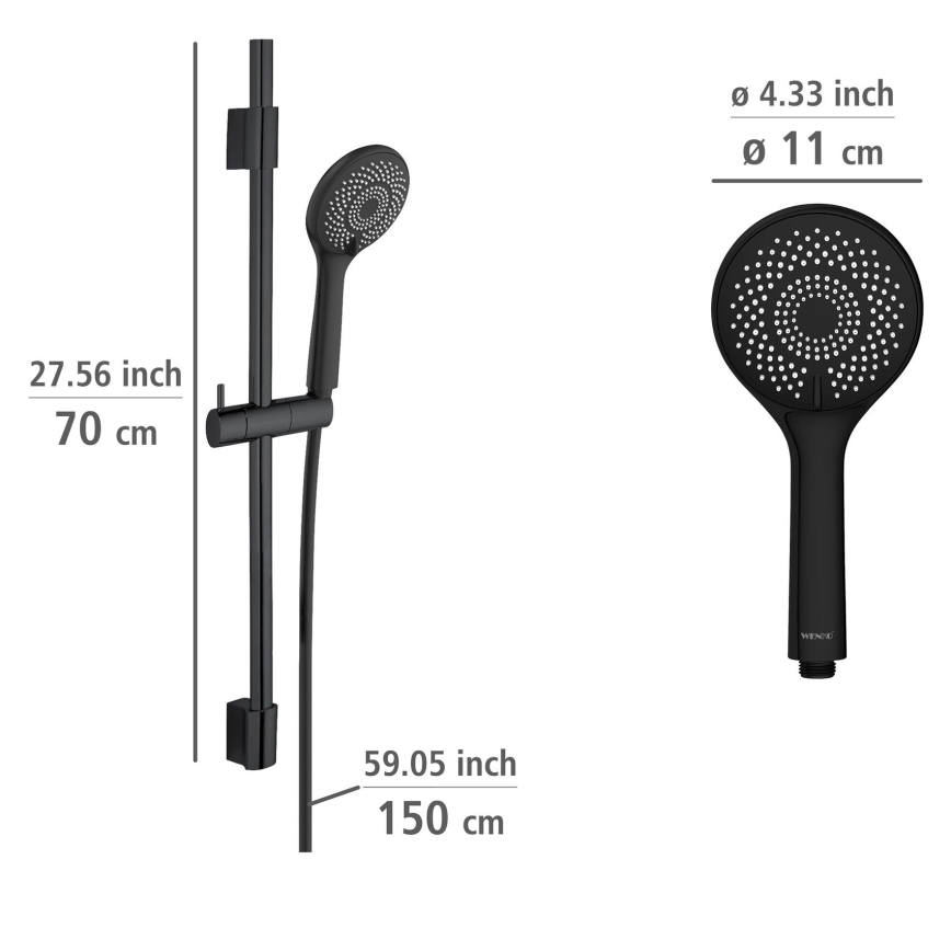 WENKO 25453100 - Set de ducha Sistema de ahorro de agua de 70 cm, negro