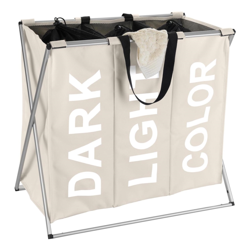WENKO 3440113100 - Cesto para ropa TRIO 63x57 cm beige/negro/plateado