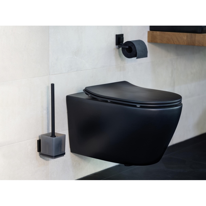 WENKO 71450800 - Set WC VACUUM-LOC QUADRO ED 9,5x37 cm negro
