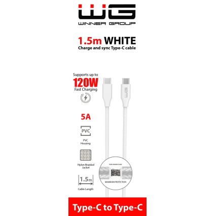 Winner Group - Cable USB USB-C / USB-C 120W 1,5m blanco