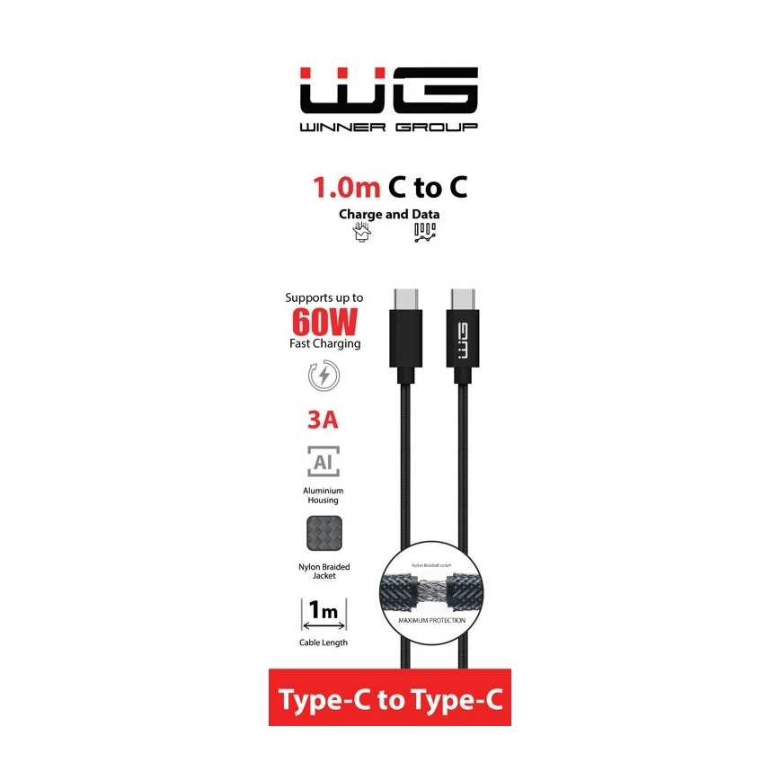 Winner Group - Cable USB USB-C / USB-C 60W 1m negro