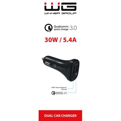 Winner Group - Cargador de coche 2xUSB-A Power Delivery 30W negro