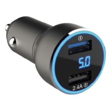 Winner Group - Cargador de coche con pantalla 2xUSB-A Power Delivery 30W negro