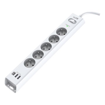 Winner Group - Protector contra sobretensiones 5 enchufes + 2x USB-A + 1x USB-C blanco