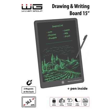 Winner Group - Tableta electrónica de dibujo 15 1xCR2032 negra