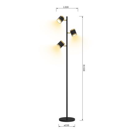Wofi 3003-304S - Lámpara de pie LED regulable TOULOUSE 3xLED/7W/230V negra/dorada