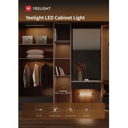 Yeelight - Iluminación LED regulable recargable para muebles con sensor LED/2,3W/1500 mAh 4000K 40 cm plata