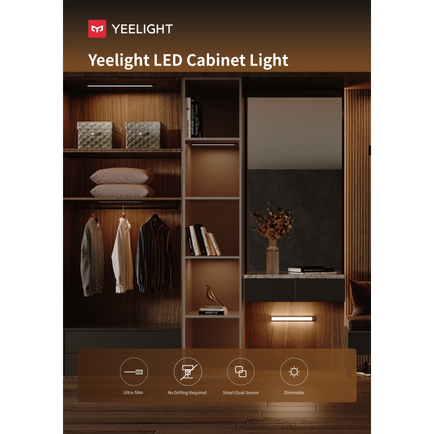 Yeelight - Iluminación LED regulable recargable para muebles con sensor LED/2,3W/1500 mAh 4000K 40 cm plata