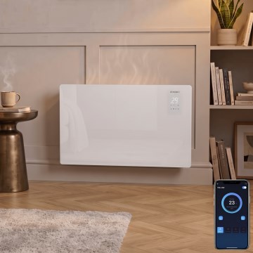 ZEVENTI - Calefactor/convector eléctrico mural inteligente con pantalla LCD 1000/2000W/230V Wi-Fi blanco