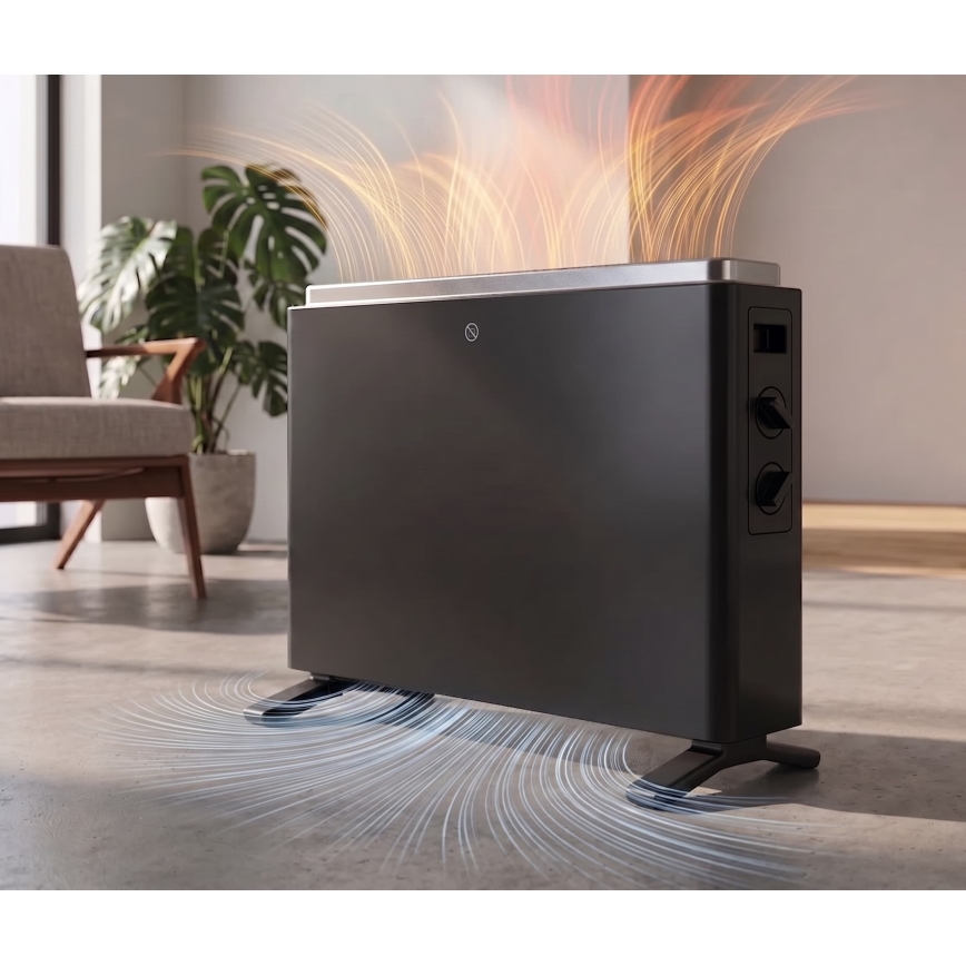 ZEVENTI - Calefactor eléctrico/convector 800/1200/2000W/230V negro