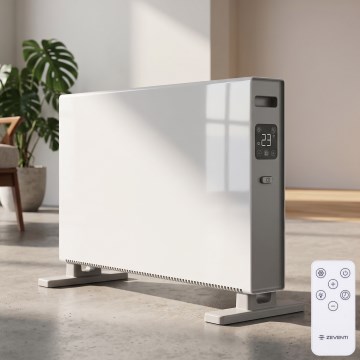 ZEVENTI - Calefactor eléctrico/convector con pantalla LCD 1250/2000W/230V blanco + mando a distancia