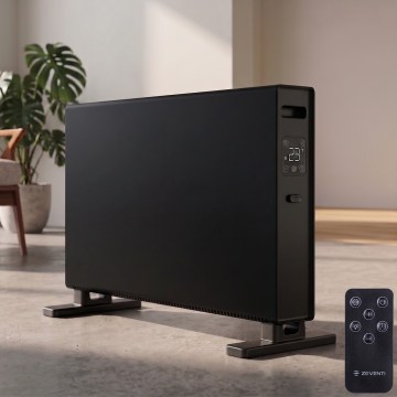 ZEVENTI - Calefactor eléctrico/convector con pantalla LCD 1250/2000W/230V negro + mando a distancia