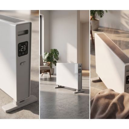 ZEVENTI - Calefactor eléctrico/convector con pantalla LCD 1250/2000W/230V blanco + mando a distancia