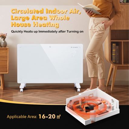 ZEVENTI - Calefactor/convector eléctrico inteligente de pared con pantalla LCD 1000/2000W/230V Wi-Fi blanco