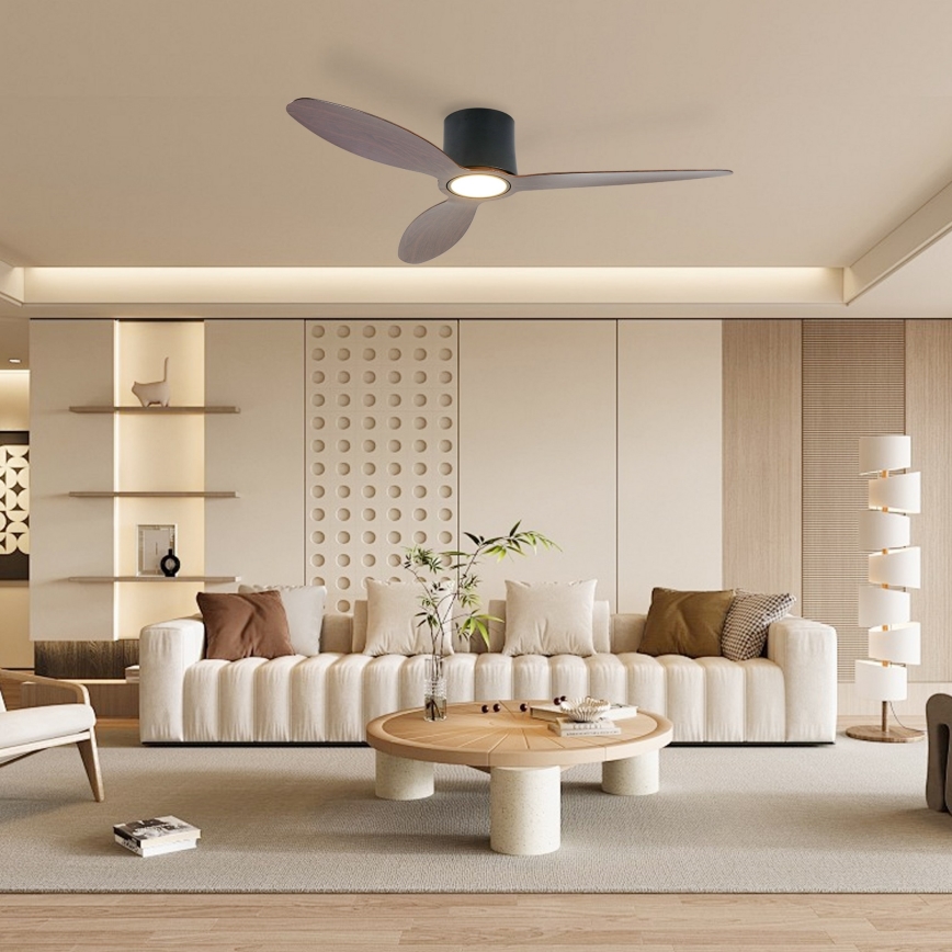 ZEVENTI - Ventilador de techo LED regulable VENTORA LED/24W/230V 3000/4000/6000K Wi-Fi Tuya negro/nogal + mando a distancia