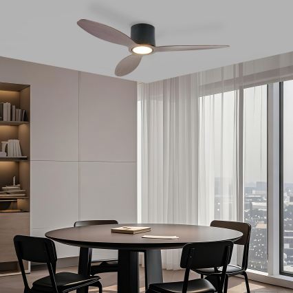 ZEVENTI - Ventilador de techo LED regulable VENTORA LED/24W/230V 3000/4000/6000K Wi-Fi Tuya negro/nogal + mando a distancia