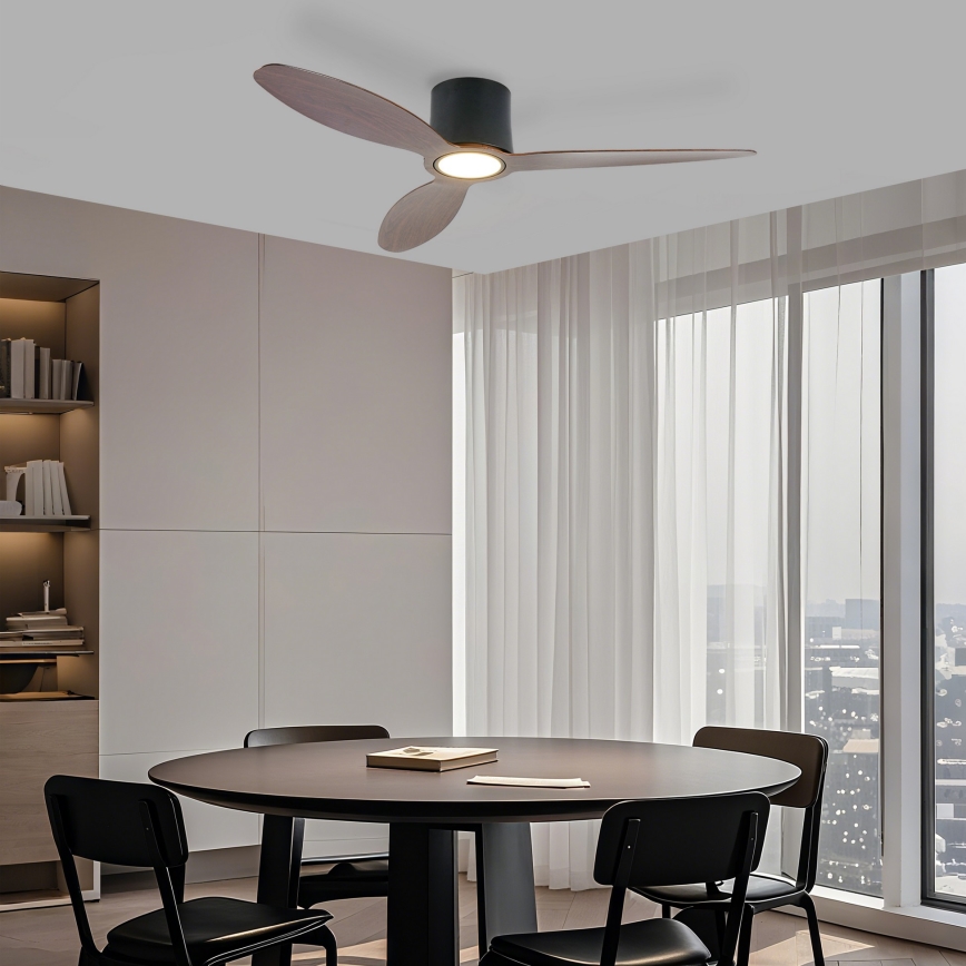 ZEVENTI - Ventilador de techo LED regulable VENTORA LED/24W/230V 3000/4000/6000K Wi-Fi Tuya negro/nogal + mando a distancia