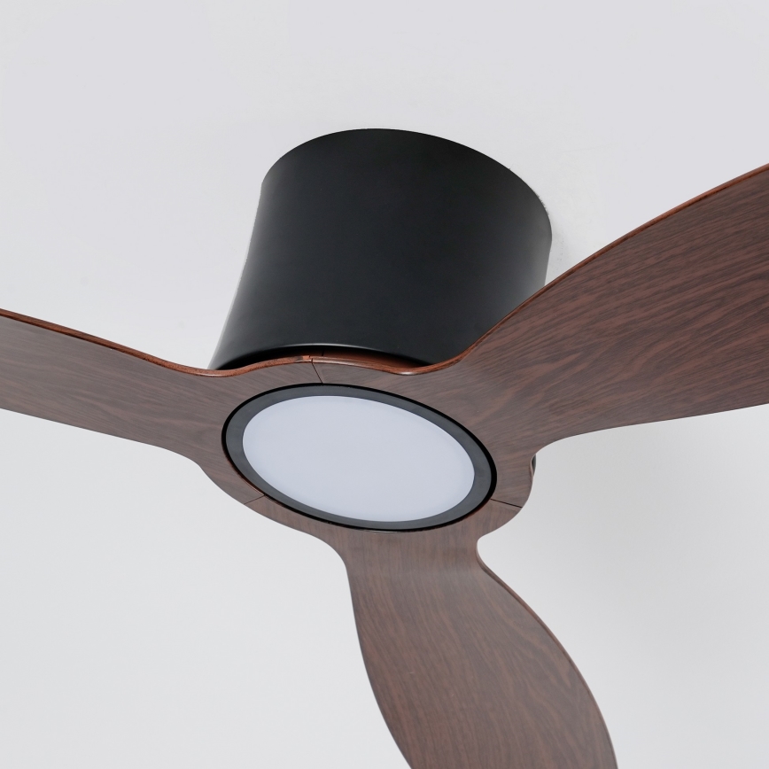 ZEVENTI - Ventilador de techo LED regulable VENTORA LED/24W/230V 3000/4000/6000K Wi-Fi Tuya negro/nogal + mando a distancia