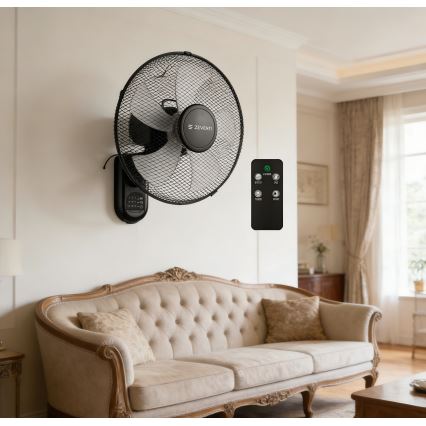 ZEVENTI - Ventilador de pared FANNY 45 W/230 V, diámetro 41 cm, negro + mando a distancia