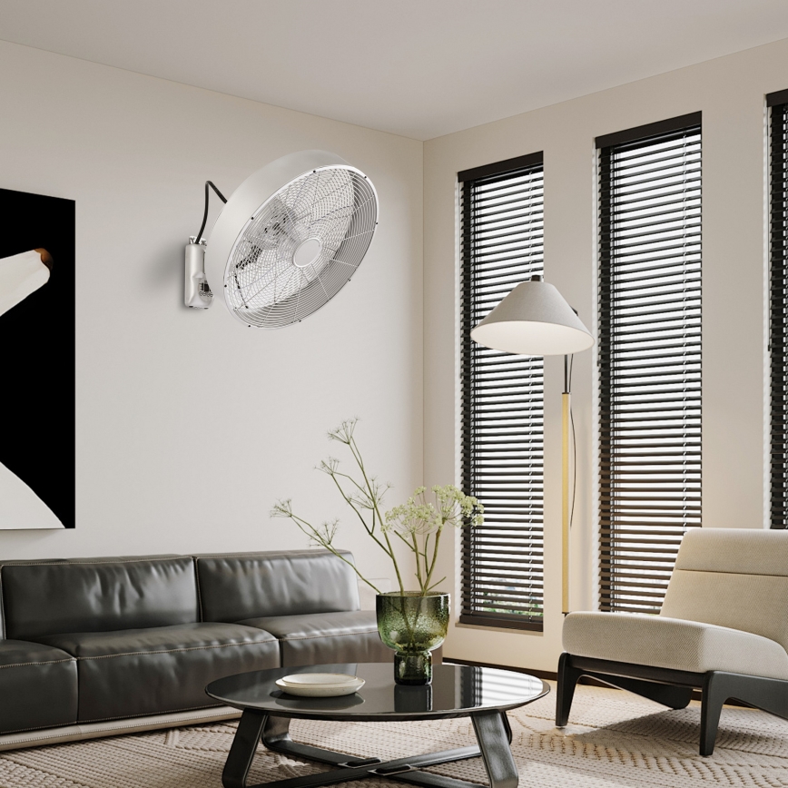 ZEVENTI - Ventilador de pared FANNY 50W/230V Ø 45 cm cromado mate + mando a distancia