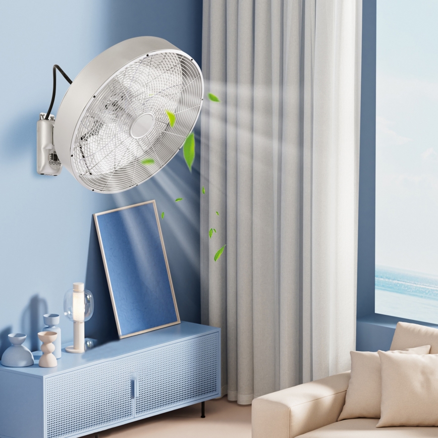 ZEVENTI - Ventilador de pared FANNY 50W/230V Ø 45 cm cromado mate + mando a distancia