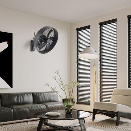 ZEVENTI - Ventilador de pared FANNY 50W/230V, diámetro 45 cm, negro + mando a distancia