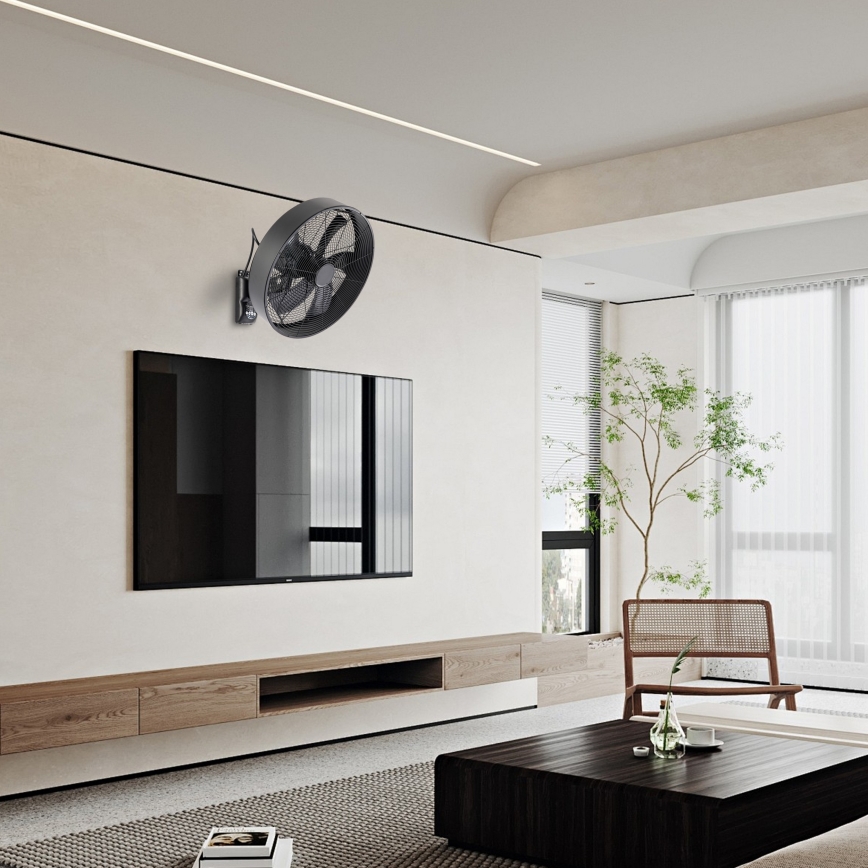 ZEVENTI - Ventilador de pared FANNY 50W/230V, diámetro 45 cm, negro + mando a distancia