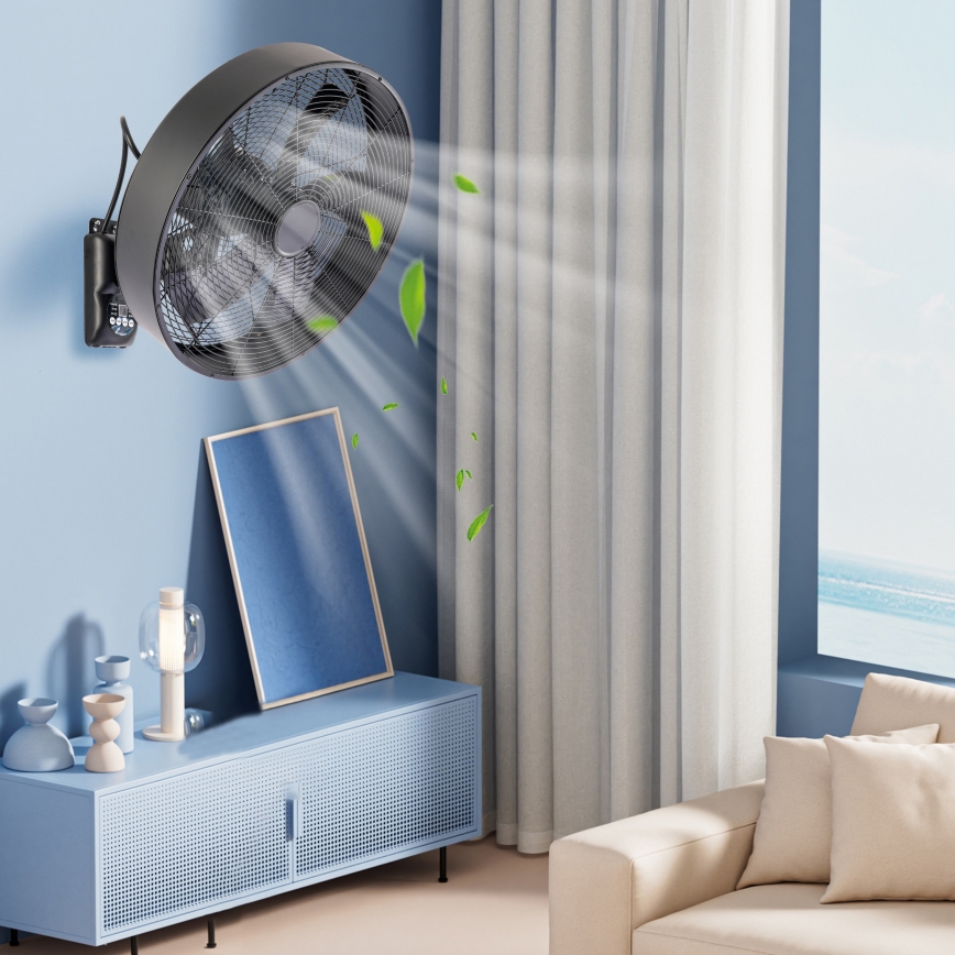 ZEVENTI - Ventilador de pared FANNY 50W/230V, diámetro 45 cm, negro + mando a distancia