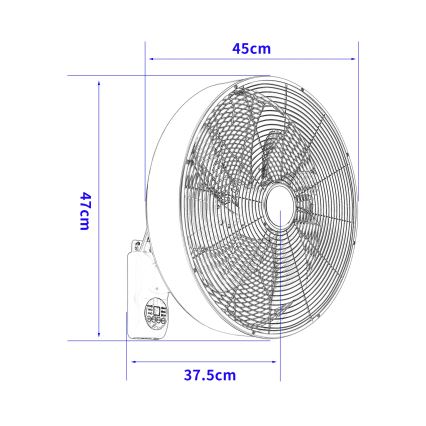 ZEVENTI - Ventilador de pared FANNY 50W/230V, diámetro 45 cm, negro + mando a distancia