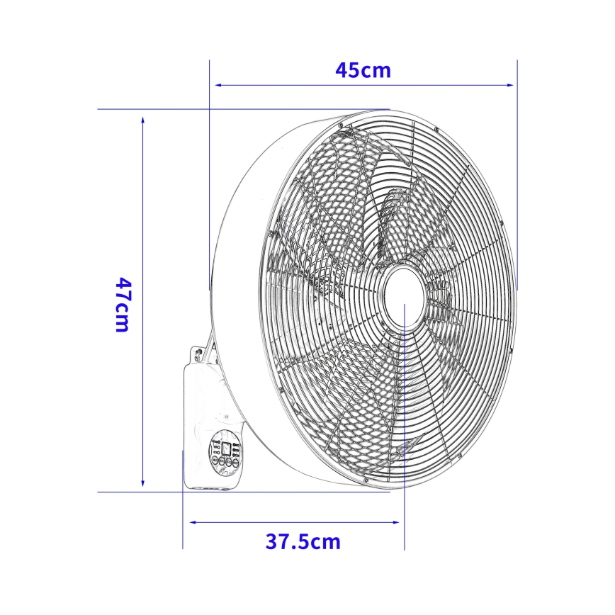 ZEVENTI - Ventilador de pared FANNY 50W/230V, diámetro 45 cm, negro + mando a distancia