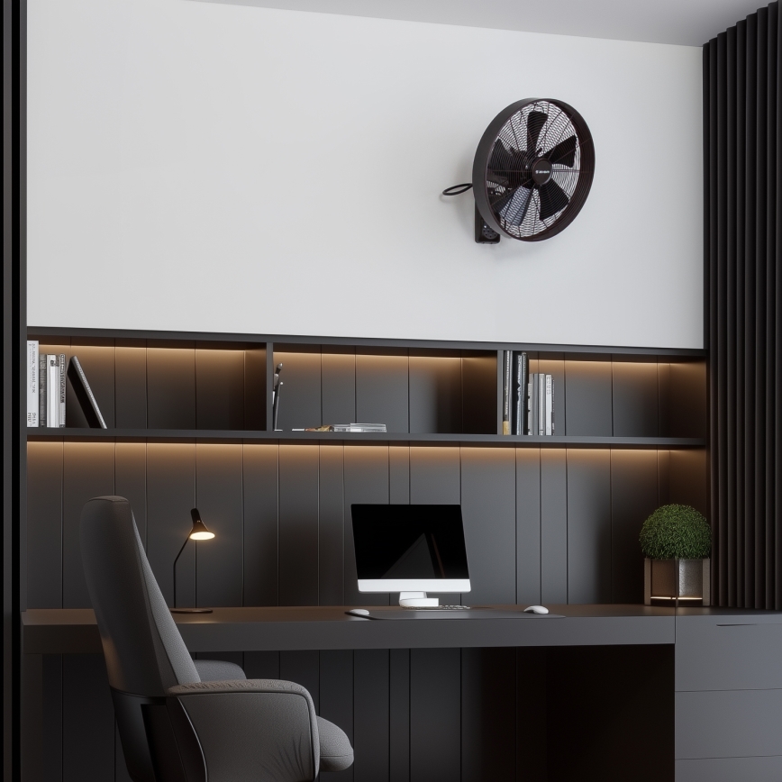 ZEVENTI - Ventilador de pared FREEZE 50W/230V diá. 40 cm negro/marrón + control remoto