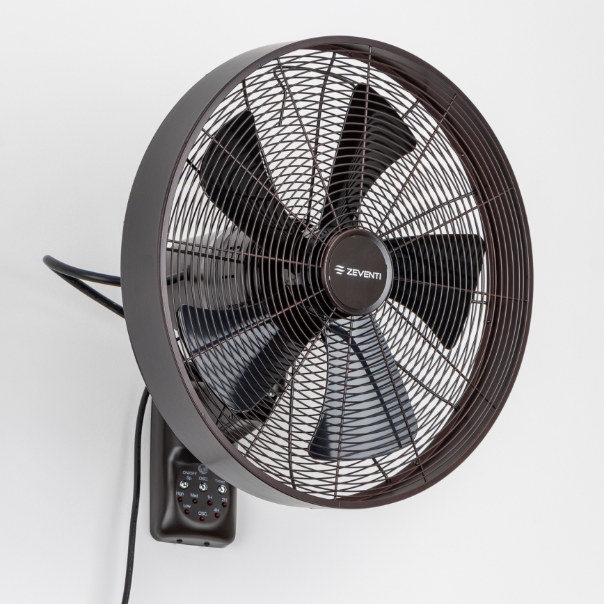 ZEVENTI - Ventilador de pared FREEZE 50W/230V diá. 40 cm negro/marrón + control remoto